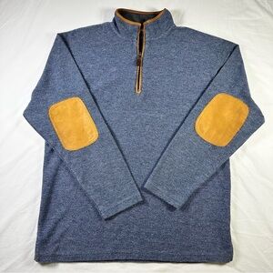 Orvis 1/4 Zip Pullover Mens M Heather Blue Leather Elbow Patches
